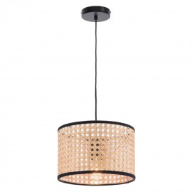 Mercator-Tia Natural Woven Rattan Shade Pendant-Black / Timber